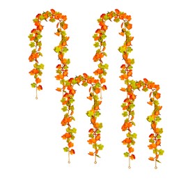 4 Pack Fall Maple Leaf Garland Hanging Vine- 6 Feet - Artificial Berries Sunflower Pumpkin Autumn Decoration for Wedding Party Thanksgiving Dinner Fireplace Door Frame Doorway Backdrop Decor (4-Pack)