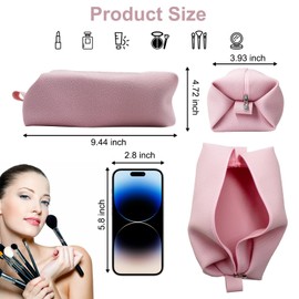 Portable Silicone Makeup Bag,FyndAna Large Waterproof Makeup Brush Bag,Bathroom Travel Bag,Upgraded Leakproof Zipper Makeup Box,Suitable for Mens Womens(Pink)