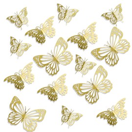 3D Gold Butterflies Wall Stickers - 24pcs, Butterfly Decor for Parties & Birthdays (Style Two)