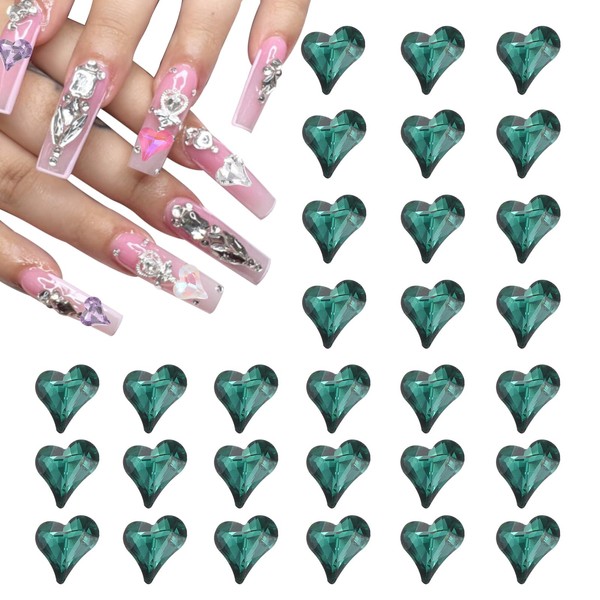 MECCANIXITY 40 Pcs 3D Heart Nail Charm Crystals Nail Gems