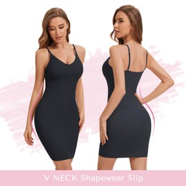 Ysabeloom Shapewear Slip Dress for Women Under Dress V Neck Full Slip Tummy Control Body Shaper slip with Adjustable Strap
