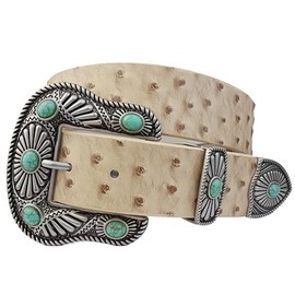AXESORIA: Ostrich Printed Belt Western Beige L/X