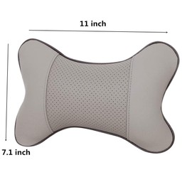 Lurowo Pack of 2 PU Leather Car Neck Pillow Car Seat Head Neck Support Headrest Breathable Cushion Shock Absorption Anti Fatigue Car Decor Accessories, Grey