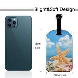 Zoczos Sea Star Leather Luggage ID Tag Colorful Shells On Coastline Summer Beach Exotic Island Baggage Tags with Full Privacy Cover for Travel Bag Suitcase Set, 1 Pack