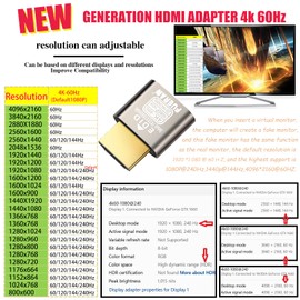 HDMI Dummy Plug 4K HDR,edid Emulator Virtual Display Adapter,hdmi Headless Adapter 4K@60Hz、2560X1440@120/144Hz、1080P@120/144/240Hz (4K60Hz-4P-default1080)