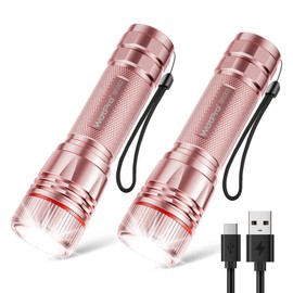 WdtPro Rechargeable Flashlights High Lumens, 2 Pack Super Bright LED Small Tactical EDC Flashlight with 10H Runtime, Portable Flash light for Camping, Home, Emergency Essentials Pink(Battery Included)