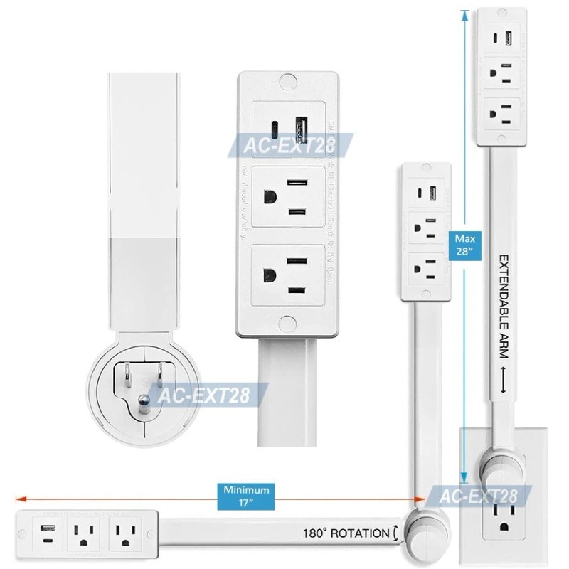 AC Wall Outlet Extender Rotational Stick With 2 AC Outlets