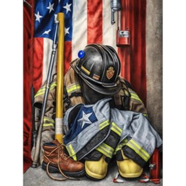 KTHOFCY 5D DIY Diamond Painting Kits for Adults Beginner, American Flag Firefighter's Gear Full Drill Embroidery Cross Stitch Crystal Rhinestone Paintings Pictures Arts Wall Decor 30x40cm/12x16inch