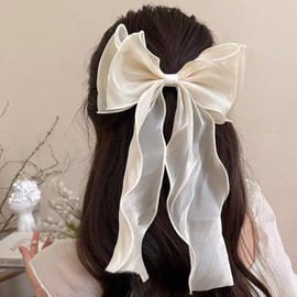 Uoocg Silky Hair Bow Women's Hair Clip with Large Bow French Hair Bows Clip for Women Girls (Beige)