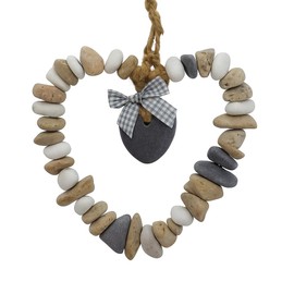 khevga Heart Decorative Pendant Natural Stone Diameter 17 cm - Stone Wreath with Bow - Door Wreath Heart Shape for Hanging - Decoration Country House Vintage
