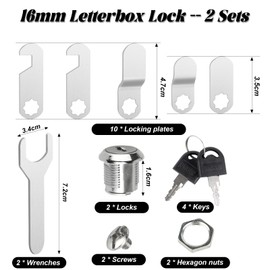 VFANDV 2 Sets of Letterbox Lock 16 mm, Letter Box Lock Comes with 5 Different Lock Plates and 2 Keys Cabinet Lock Furniture Lock Lever Lock for Cabinet Doors Furniture