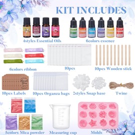 WEBEEDY 66 Pcs DIY Floral Soap Making Kit Complete Handmade Flower Soap Making Supplies with Soap Base, Essence, Paint, Ribbon, Flower Shape Molds and More, DIY Soap Kit for Adult Beginners