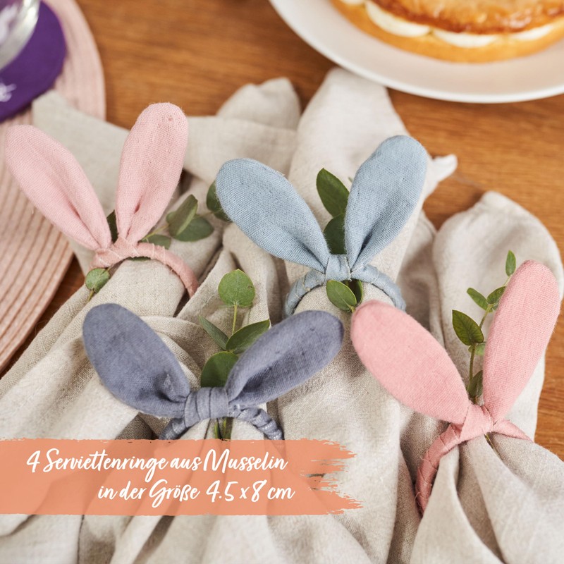 Papierdrachen 4 Rabbit Ears Napkin Rings - Muslin Look -