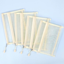 Sinzip 12 Pieces Zipper Nylon Mesh Pouch, Mesh Cosmetic Bags Makeup Bags Pencil Case, Multipurpose Travel Bags for Cosmetic School Office Supplies and Travel Accessories (2 Layers-Beige, A5)