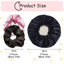 Pack of 2 Hair Care Caps, 2 Pieces Hair Ropes, Plain Night Cap for Women, Elastic Round Cap, Double Layer Shower Cap