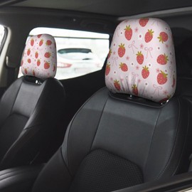Yiohaha Strawberry Bow Flower 2 Pack Headrest Covers Seat Cover Accessories Car Headrest Protector Universal Fit to All Car/Truck