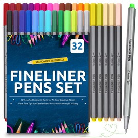 SOL 32pk Fineliner Pens Coloured, 0.4mm Line Assorted Vibrant Coloured Fineliner Pens for Writing, Drawing & Journaling, Fine Tip Quick-Drying, Smudge-Free Ink Fine Liner Pens Coloured, Fineliner Pen