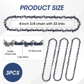 3Pcs 8 Inch Chainsaw Chain Replacement, 45 Drive Links Chain Saw Chains for Mini Saws, Durable Chain Saw Blade Set for Tree Trimming and Wood Cutting, Universal Fit Chainsaw Blade Replacements