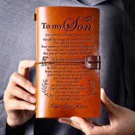 Hiipeenow Son Gifts from Mom, To My Son Leather Travel Journal 140 Pages, Valentines Day Birthday Graduation Thanksgiving Christmas Back to School Teen Boys Gifts Card for Son from Mom Dad