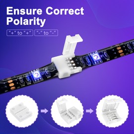 REDTRON REDTRON LED Light Strip Connectors, 4 Pin RGB 10mm Solderless Connector Kit for SMD 5050/3528 Multicolor LED Strips Includes 10X Gapless Line Connectors, 10X L Shape Connectors, 2X T Shape Connectors