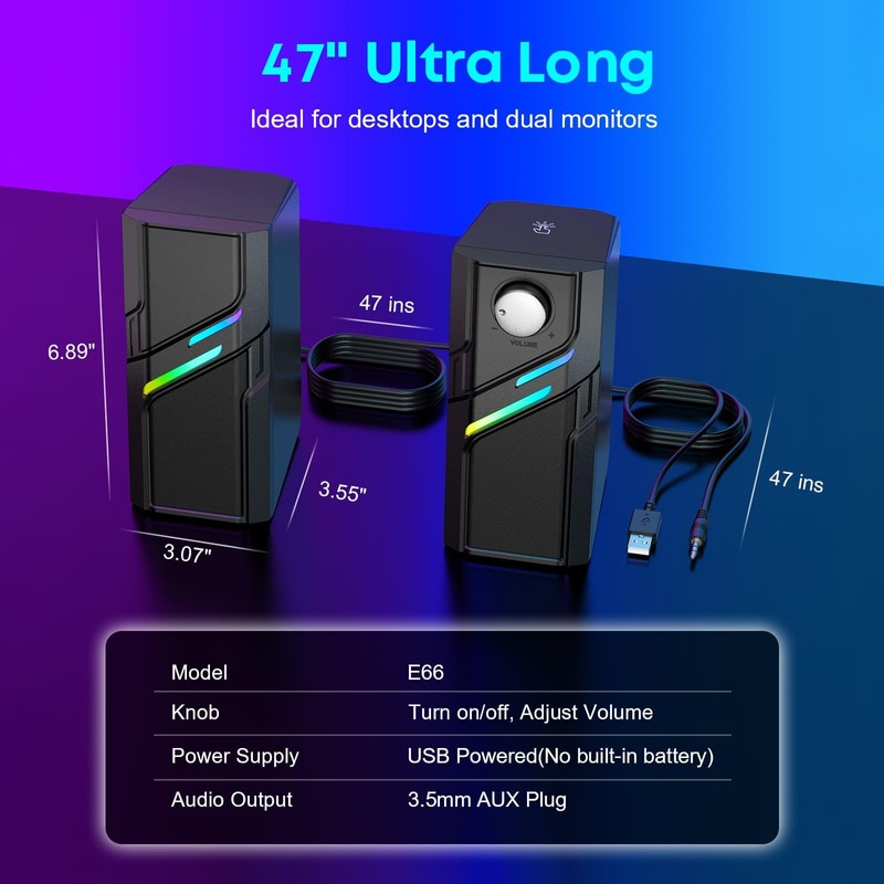 LENRUE Computer Speakers for Desktop PC with Easy Knob, Clear