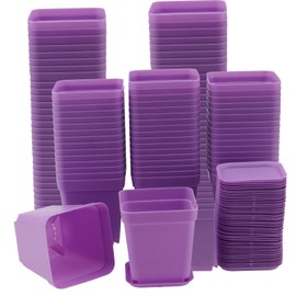 HOIGON 100 Pack 3 Inch Purple Square Nursery Pot, Durable Thickened Plastic Nursery Pots with Drain Holes, Small Square Planting Containers for Flower Tomatoes Basil