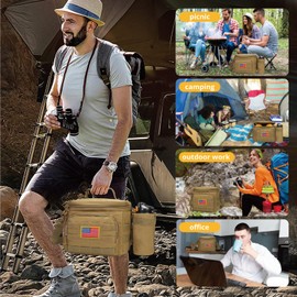 BERRYRIZZ Tactical Lunch Box for Men, Insulated Lunch Bag MOLLE Webbing Leakproof, Cooler Large Lunchbox Women Adult with Adjustable Shoulder Strap Durable, Construction Heavy Duty Lunch Pail, Brown