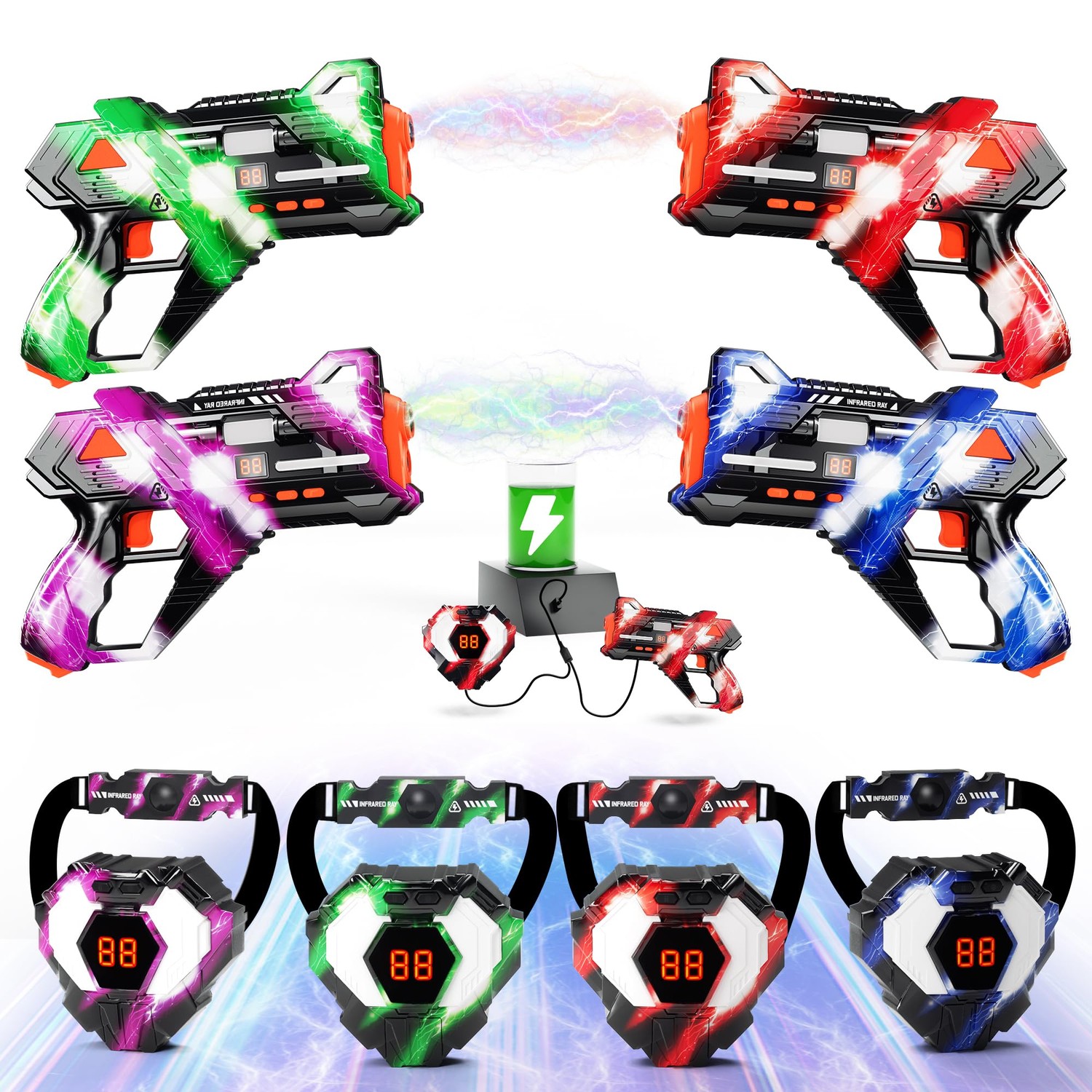 Rechargeable Laser Tag Guns Set of 4 with 360°Sensors & LED Display ...