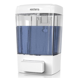 KESTERRA Manual Soap Dispenser, 23.7oz/700ml Wall Mount Soap Dispenser, Large Capacity Kitchen Bathroom Hand Soap Dispenser, Shampoo Shower Gel Dispenser Lotion, White