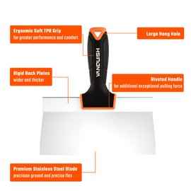 Vanquish 8 Inch Stainless Steel Drywall Taping Knife Scraper with Flexible Blade and Soft Grip Handle 3590