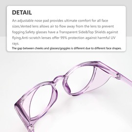 LeonDesigns Protective Glasses Anti-Fog Tactical Glasses with Side Shields Clear Safety Glasses with Anti-Scratch UV400 Protective Screen Safety Glasses Inner Glasses (Square Transparent Purple)