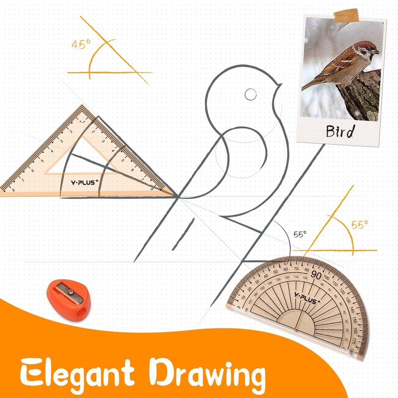Geometry Set for Students, Math Protractor Compass with Rulers Mechanical