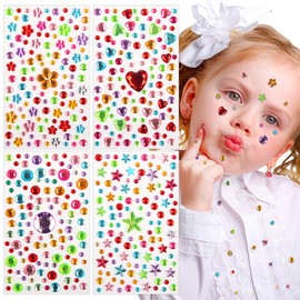 430PCS Clear Gems Stickers for Children Kids Girl Self Adhesive Stick on Gems Jewels Acrylic Bling Gems Stickers Diamond for Makeup & DIY, Muti Colors&Shapes& Sizes