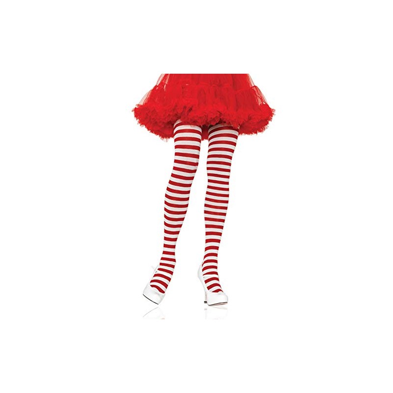 Leg Avenue Women's Plus Size Nylon Striped Tights, White/Red, 3X-4X