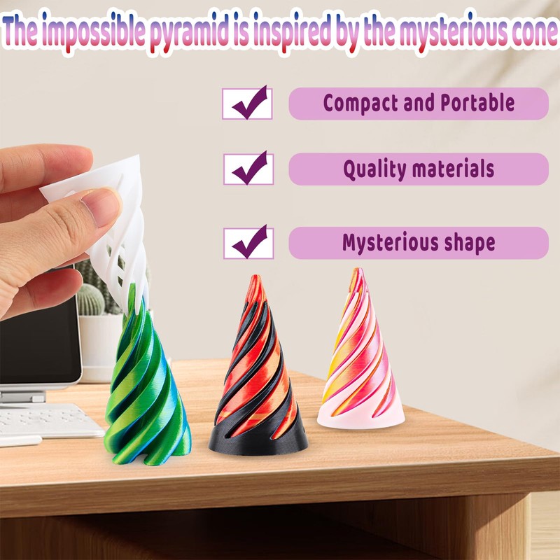 3D Printed Rotating Spiral Cone Fidget Toy Impossible Pyramid Passthrough