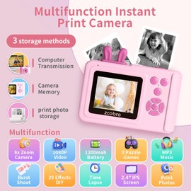 Kids Camera Instant Print Photo, Children Digital Video Camcorder Camera, Instant Camera for Kids Toddler Camera Kid Portable Toy, Chritmas Birthday Festival Gift for Girls Boys 3-12 Year Old Pink