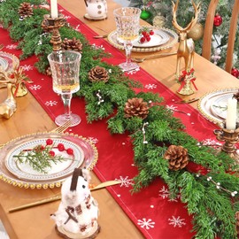 Dremisland 2PCS Artificial Norfolk Pine Christmas Garland, 5.9 FT Real Touch Winter Greenery Garland with Pine Cones for Xmas Table Wall Fireplace Mantle Winter Christmas Decor (Green Norfolk, 2PCS)