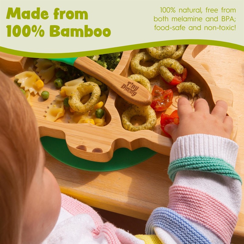 Tiny Dining Children's Bamboo Dinosaur Plate with Suction Cup -