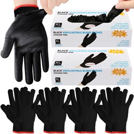 Janmercy 200 Pcs Disposable BBQ Nitrile Gloves with 4 Pairs Cotton Liners Grilling Cooking Cleaning Gloves for Smoker Meat(X-Large,Black)