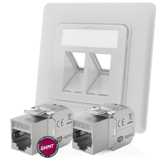 hb-digital 2-Port CAT 8 Network Socket Flush-Mounted RAL9003 + 2x