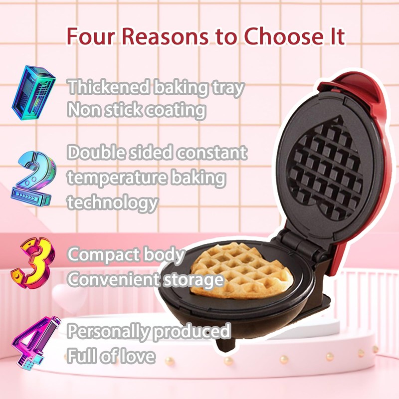 Mini Waffle Maker Machine, Waffle Machine, Heart-Shaped Waffle Maker Machine