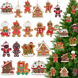24pcs Gingerbread Man Ornaments for Christmas Tree, Assorted Gingerbread Figurines Decorations with Gingerbreads House Ornaments for Holiday Christmas Tree Home Decor