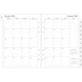 newestor A5 Monthly Planner Refill, July 2025 to Dec 2026, 1 Month on 2 Pages with Tabs, Compatible with Filofax A5 Organiser