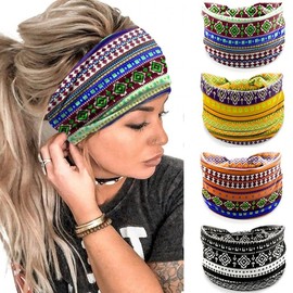 Sports Headband New Ethnic Style Printed Headband Bohemian Hair Band Sports Headband Sweat-Absorbing One Size/Peacock Blue 15ea