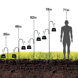 MIPON 78 Inch Double Shepherds Hooks for Outdoor Bird Feeder,Hanging Plants,Solar Light,Adjustable 78/62/46/30 Inch,3/4 Inch Width Garden Shepards Hook