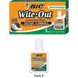 BIC Wite-Out Brand Extra Coverage Correction Fluid, 20 ml, White, 3-Count, 4 Pack