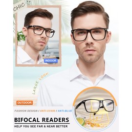 MARE AZZURO Oversized Bifocal Reading Glasses 2.75+ Men Blue Light Blocking Readers 1.0 1.25 1.5 1.75 2.0 2.25 2.5 2.75 3.0 3.5 (Black, 2.75)