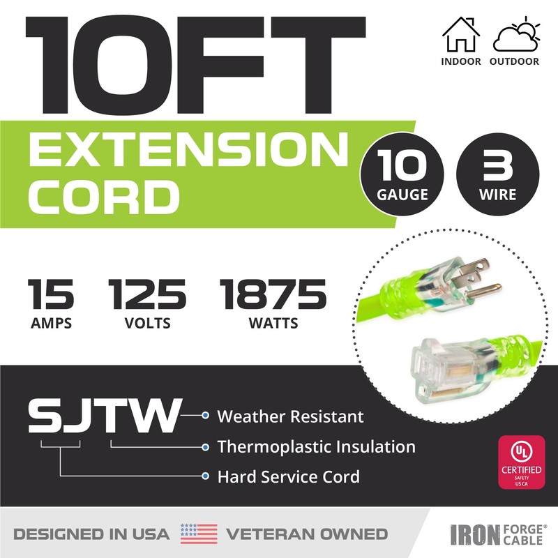 Iron Forge Cable 10 Gauge Extension Cord 10 ft, 10/3