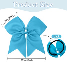 8" Large Hair Bows for Girls and Cheerleaders - 2 PCS Blue Cheer Bows with Ponytail Holders