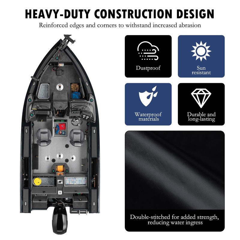 Heavy Duty Jon Boat Cover, 14.1ft-17ft Marine Grade Waterproof Tarp